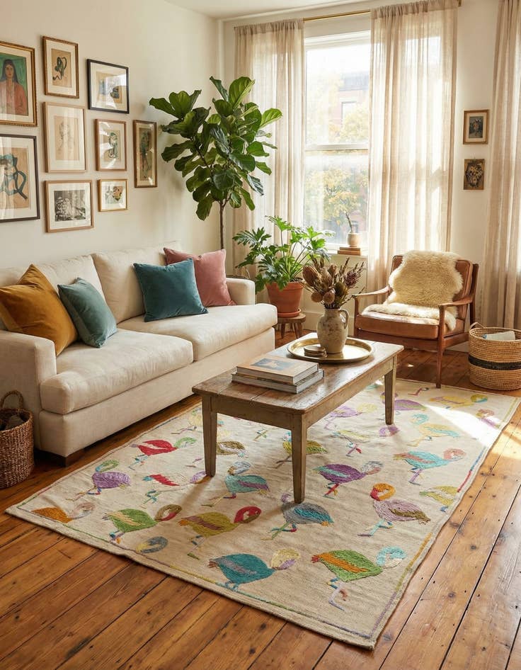 Detail image of 4' 2 x 5' 8  Hand Woven Kilim Suzani Wool Rug