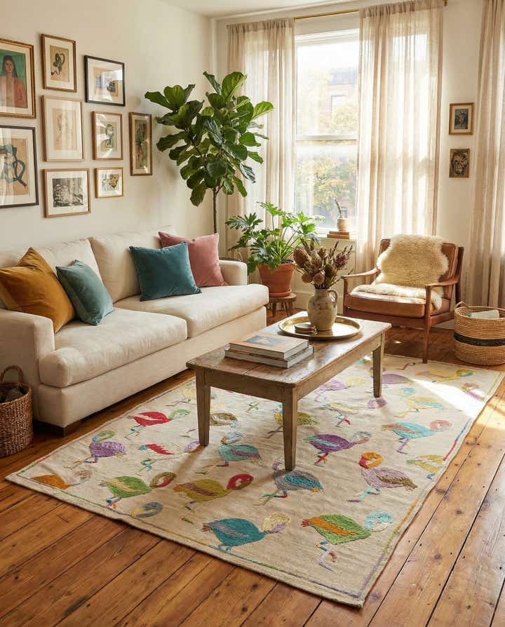 4' 2 x 5' 8 Hand Woven Kilim Suzani Wool Rug