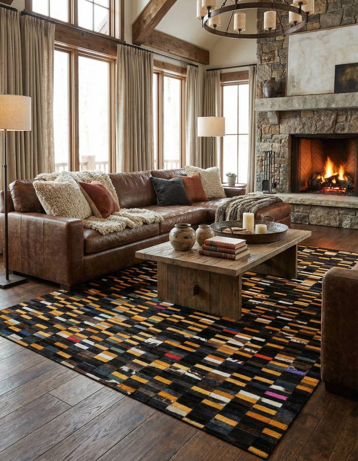 Detail image of  5' 2 x 8' Cowhide - Patchwork Rug