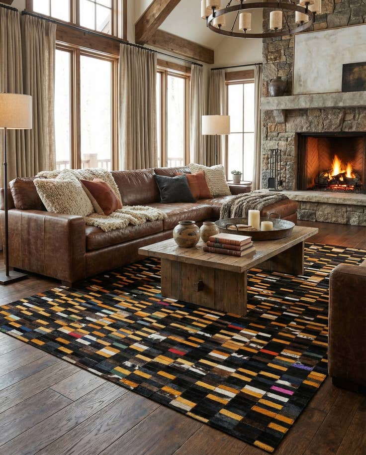 Detail image of 5' 2 x 8' Cowhide - Patchwork Rug