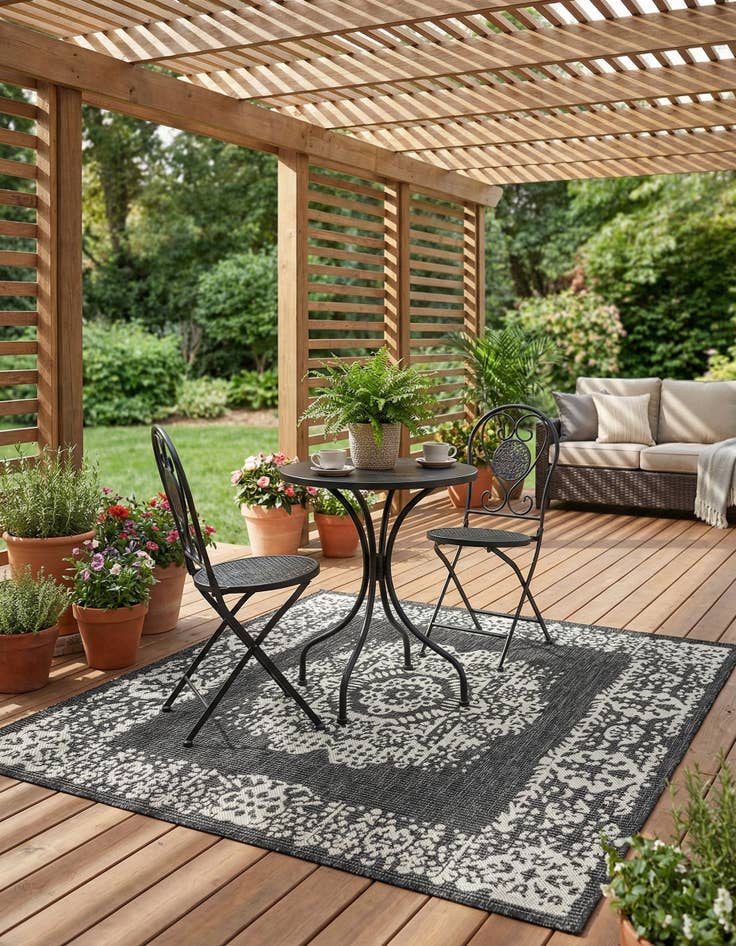 Detail image of 5' 3 x 5' 3  Washable Traditional Indoor / Outdoor Square Rug