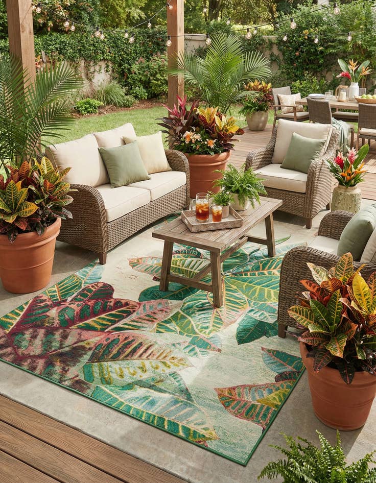 Detail image of 7' 10 x 10'  Washable Botanical Indoor / Outdoor Rug