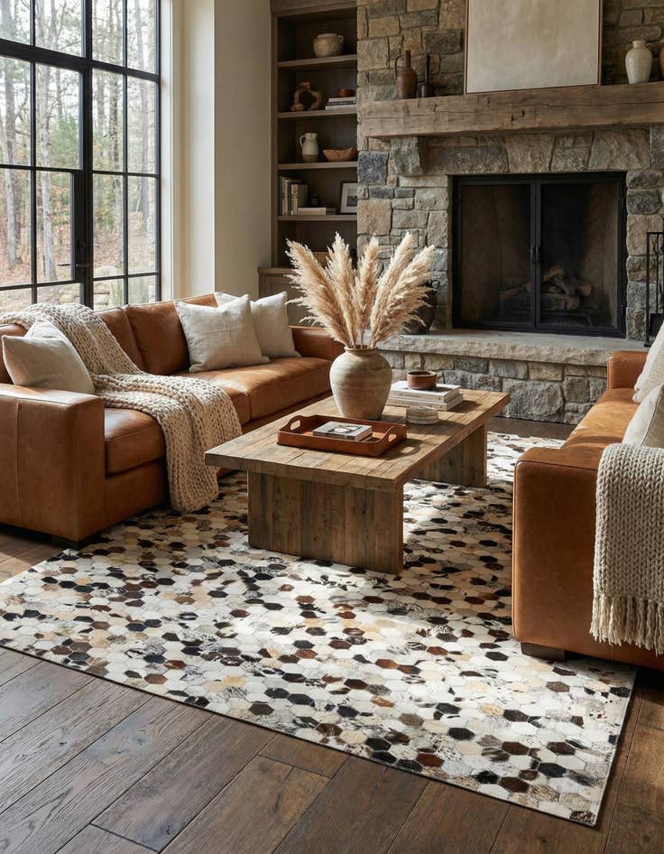 Detail image of  5' 1 x 8' Cowhide Leather Rug