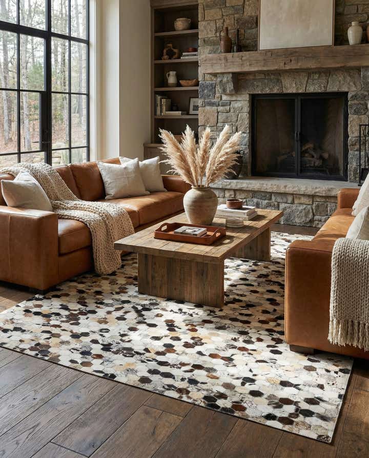 5' 1 x 8' Cowhide Leather Rug