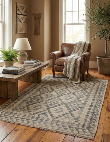 3' 10 x 5' 10 Hand Woven Kilim Maymana Wool Rug
