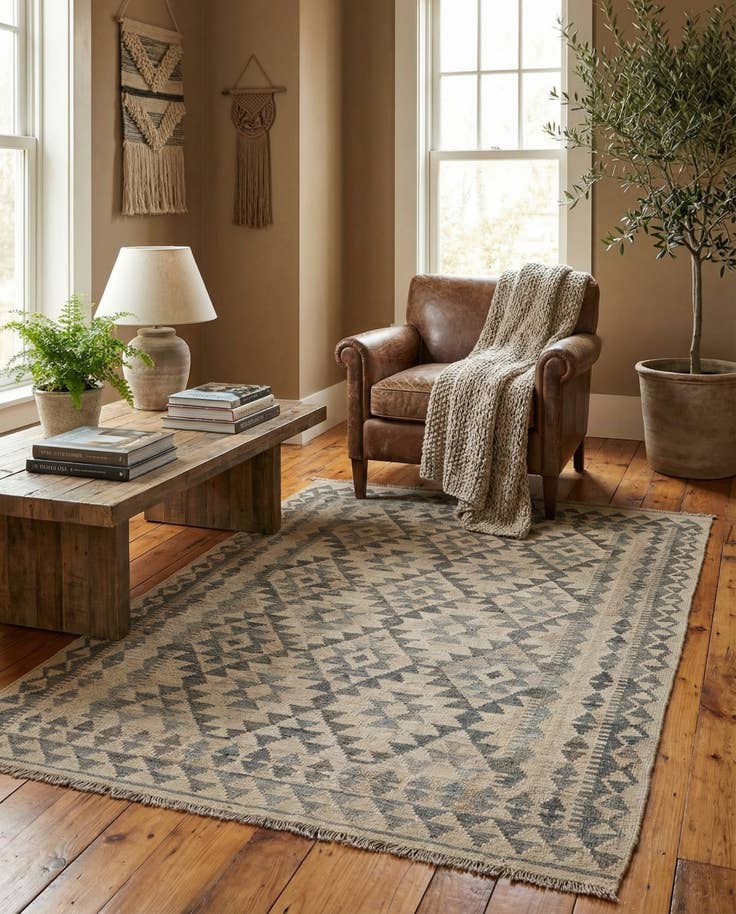 Detail image of 3' 10 x 5' 10 Hand Woven Kilim Maymana Wool Rug