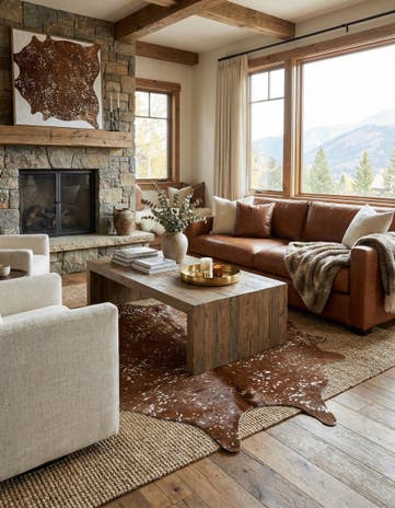 6' 10 x 7' Cowhide Leather Freeform Rug