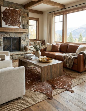 6' 10 x 7' Cowhide Leather Freeform Rug