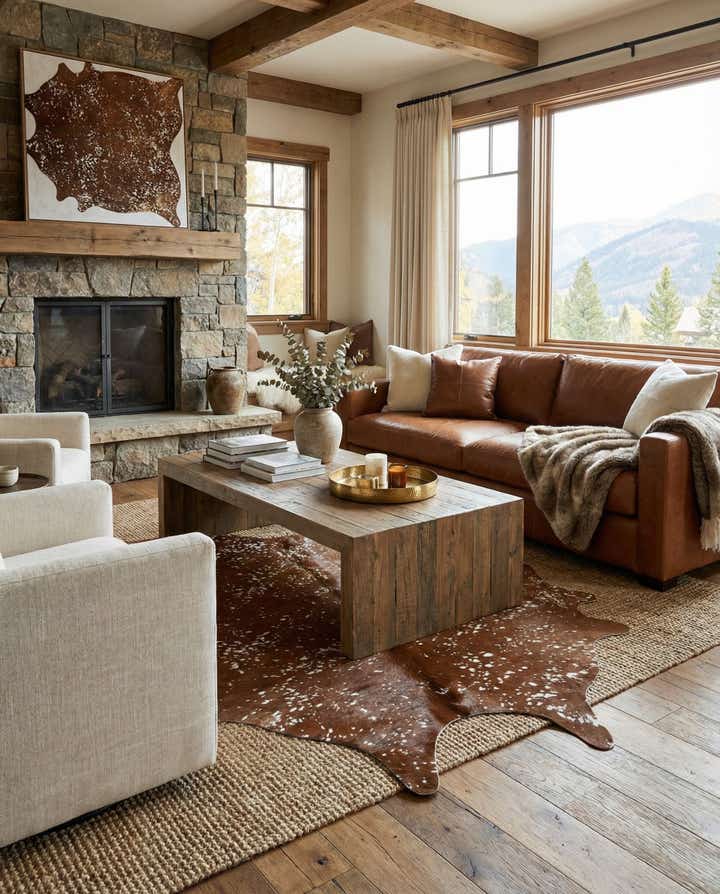 6' 10 x 7' Cowhide Leather Freeform Rug