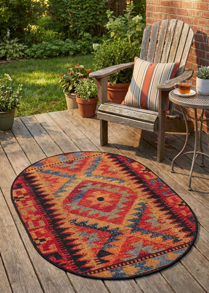 2' 2 x 3' Easy-Clean Tribal Indoor / Outdoor Oval Rug