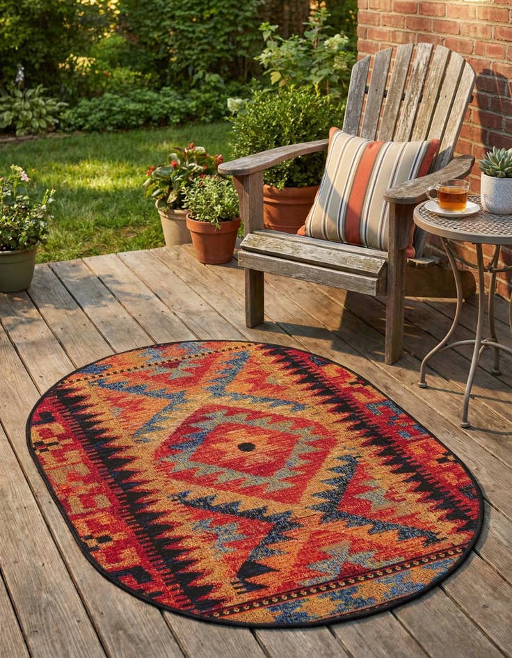 Detail image of 2' 2 x 3' Easy-Clean Tribal Indoor / Outdoor Oval Rug