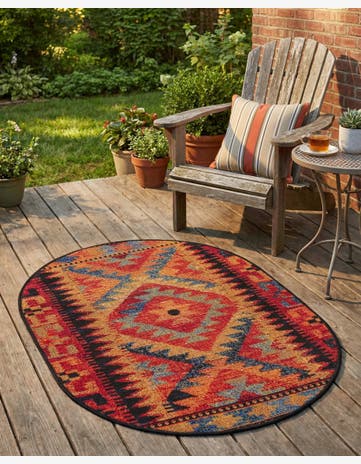 2' 2 x 3' Easy-Clean Tribal Indoor / Outdoor Oval Rug