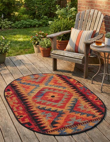 Easy-Clean Tribal Indoor / Outdoor Oval Rug