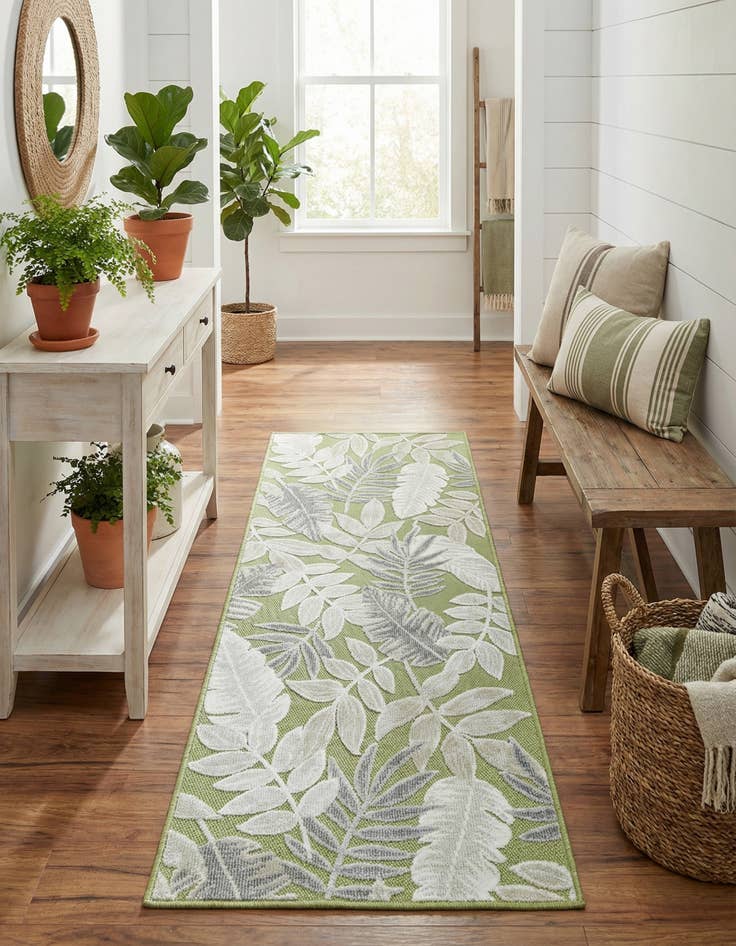 Detail image of  2' 2 x 6'  Washable Botanical Indoor / Outdoor Runner Rug