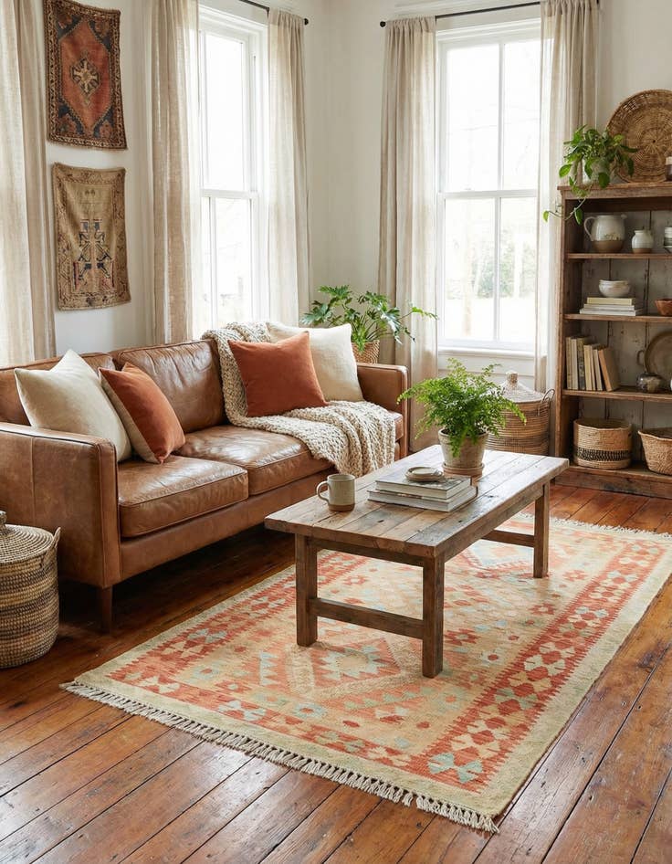 Detail image of 2' 8 x 4' 9  Hand Woven Kilim Waziri Wool Rug