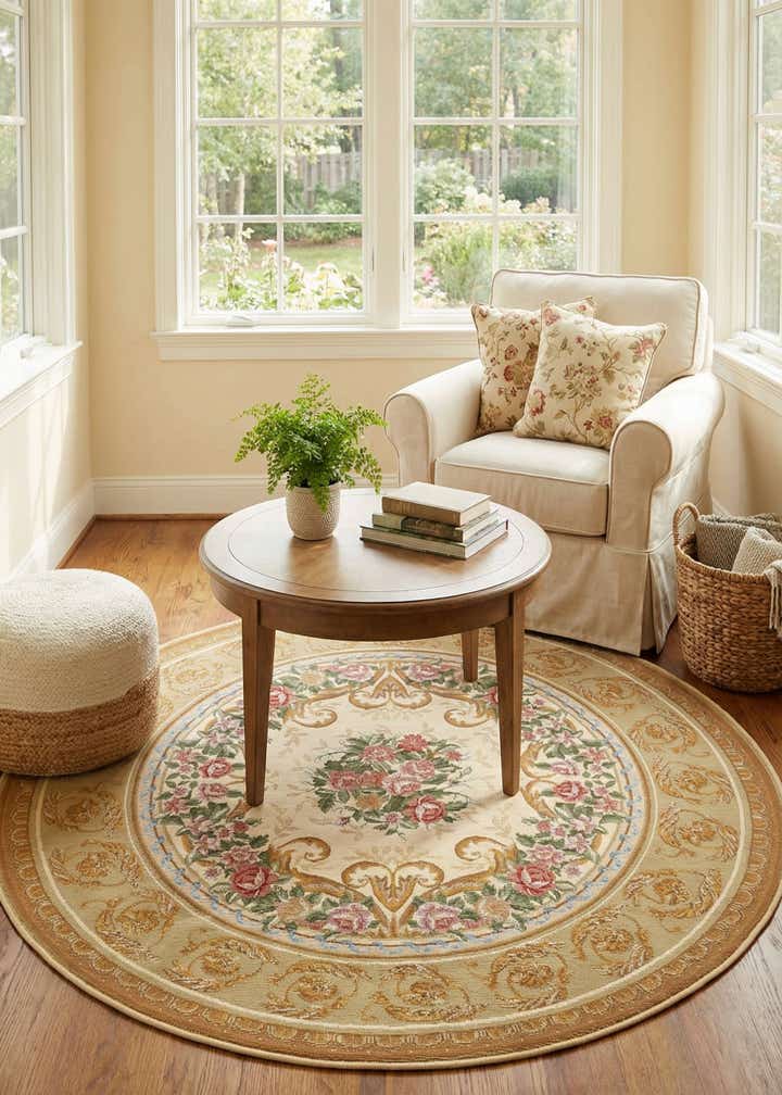 5' x 5' Easy-Clean Traditional Indoor / Outdoor Round Rug