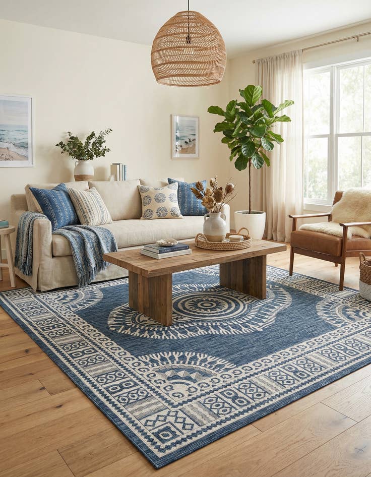 Detail image of 10' x 10'  Washable Traditional Indoor / Outdoor Square Rug