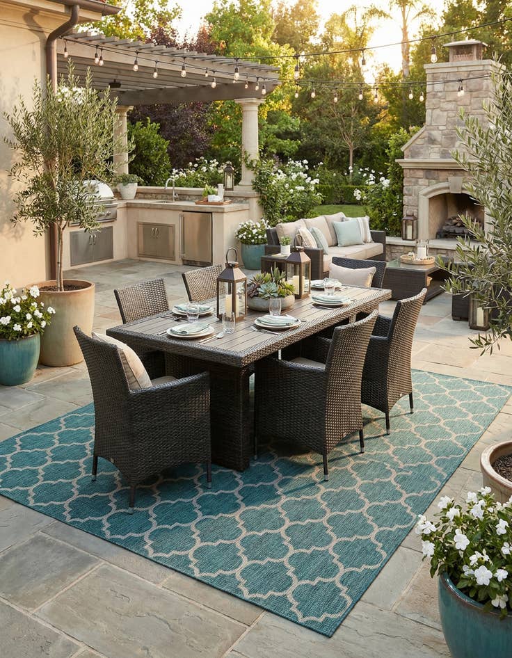 Detail image of  13' x 13'  Washable Lattice Indoor / Outdoor Square Rug