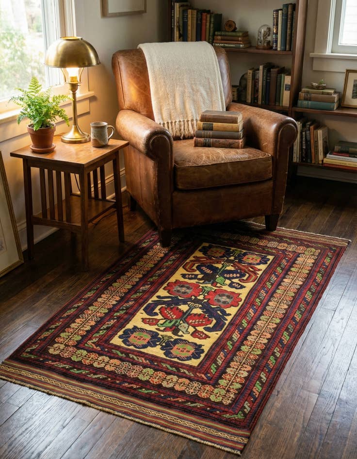 Detail image of  2' 10 x 4' 10  Hand Knotted Sumak Wool Rug