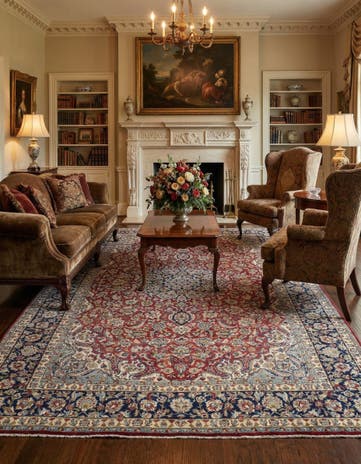 9' 4 x 13' 7 Hand Knotted Isfahan Persian Wool Rug
