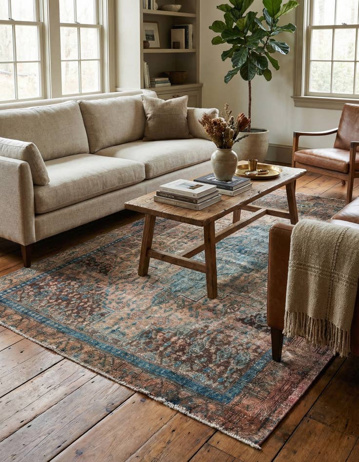 Detail image of 4' 9 x 7' 2  Hand Knotted Ultra Vintage Persian Wool Rug