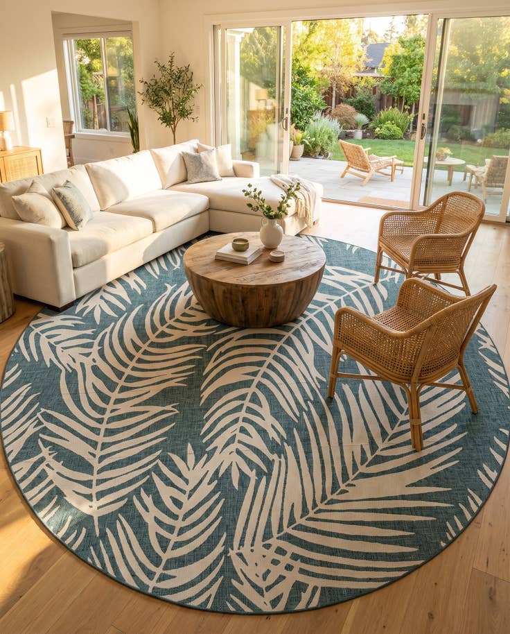 Detail image of 13' x 13' Easy-Clean Botanical Indoor / Outdoor Round Rug
