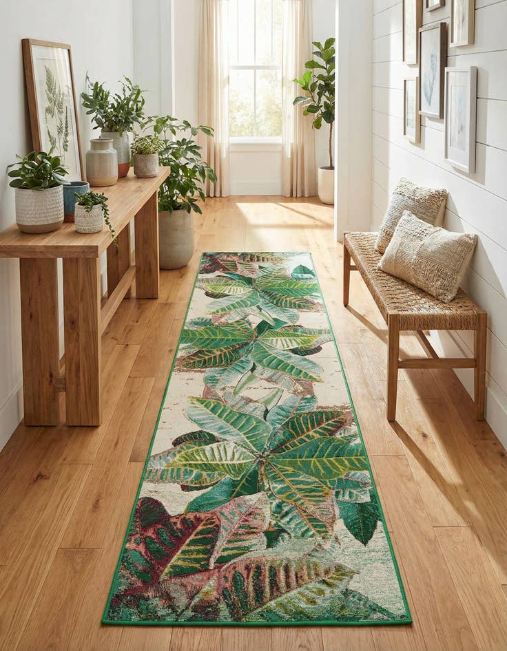 Detail image of  2' 7 x 10'  Washable Botanical Indoor / Outdoor Runner Rug