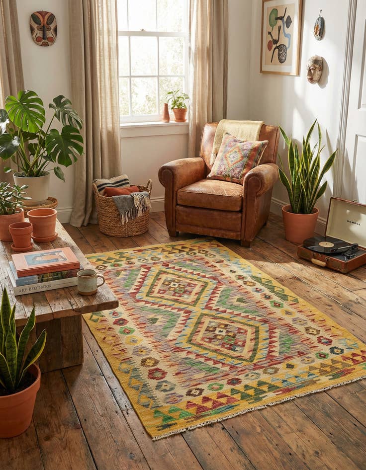 Detail image of 3' 2 x 4' 7  Hand Woven Kilim Maymana Wool Rug