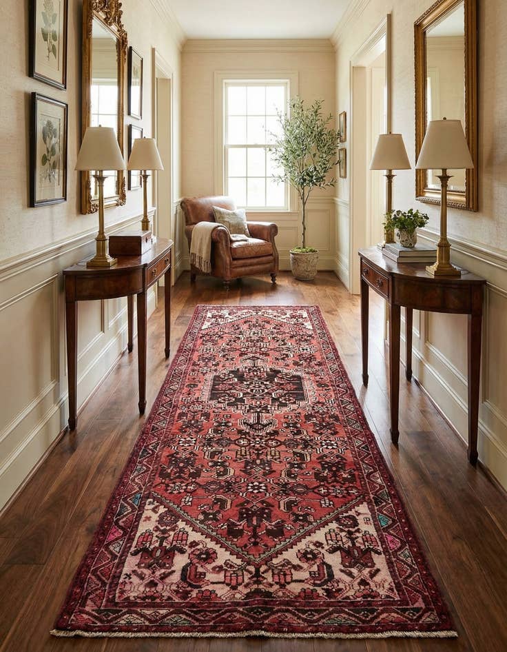 Detail image of 3' 6 x 9' 9  Hand Knotted Hossainabad Persian Wool Runner Rug