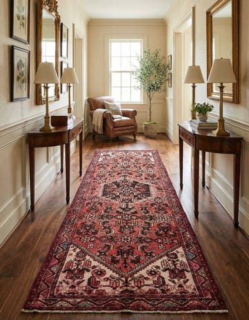 3' 6 x 9' 9 Hand Knotted Hossainabad Persian Wool Runner Rug