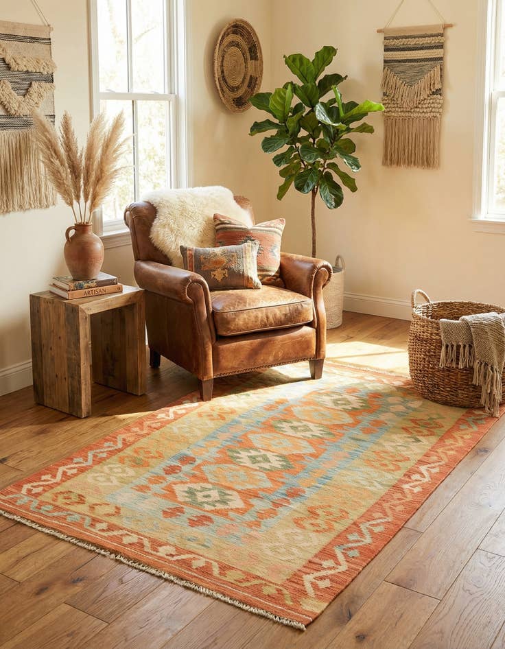 Detail image of 2' 9 x 4' 4  Hand Woven Kilim Waziri Wool Rug