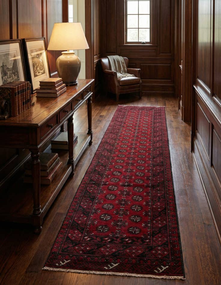 Detail image of 2' 7 x 15' 10  Hand Knotted Afghan Akhche Wool Runner Rug