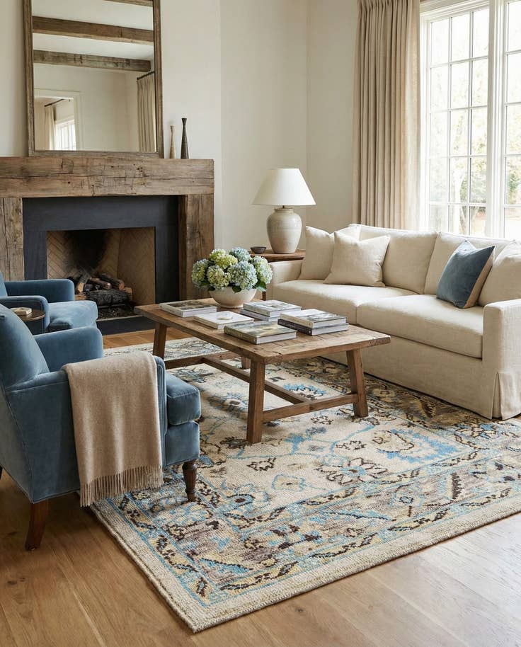 Detail image of 6' 6 x 9' 8 Hand Knotted Oushak Wool Rug
