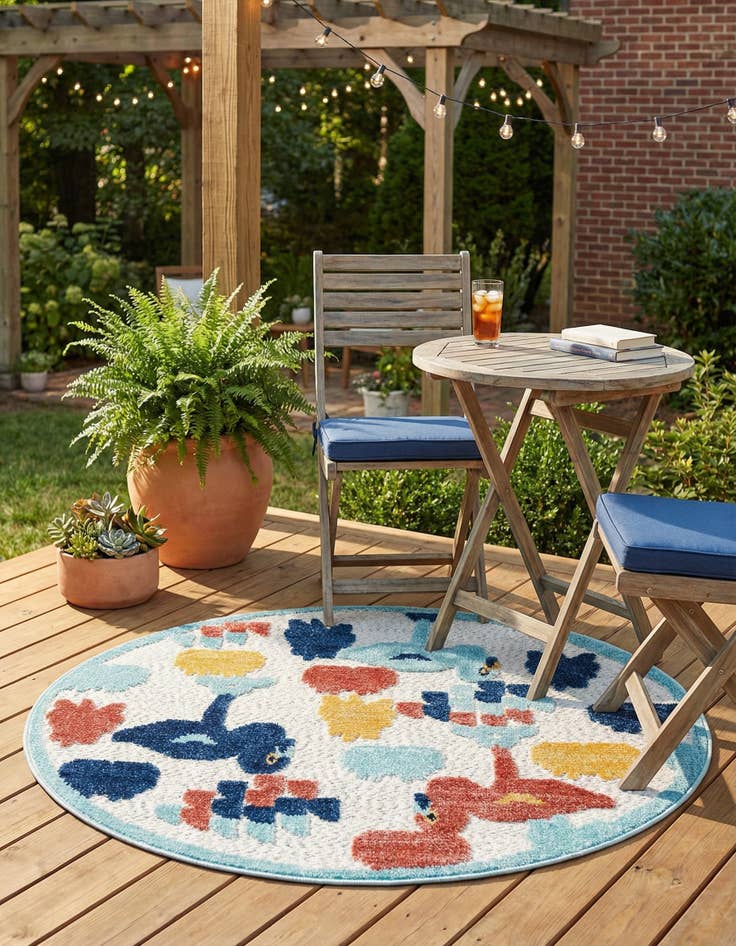 Detail image of 3' 3 x 3' 3  Washable Belize Indoor / Outdoor Round Rug