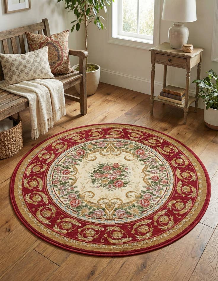 Detail image of 3' x 3'  Washable Traditional Indoor / Outdoor Round Rug