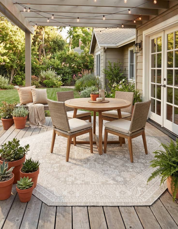 Detail image of 7' 10 x 7' 10  Washable Aztec Indoor / Outdoor Octagon Rug