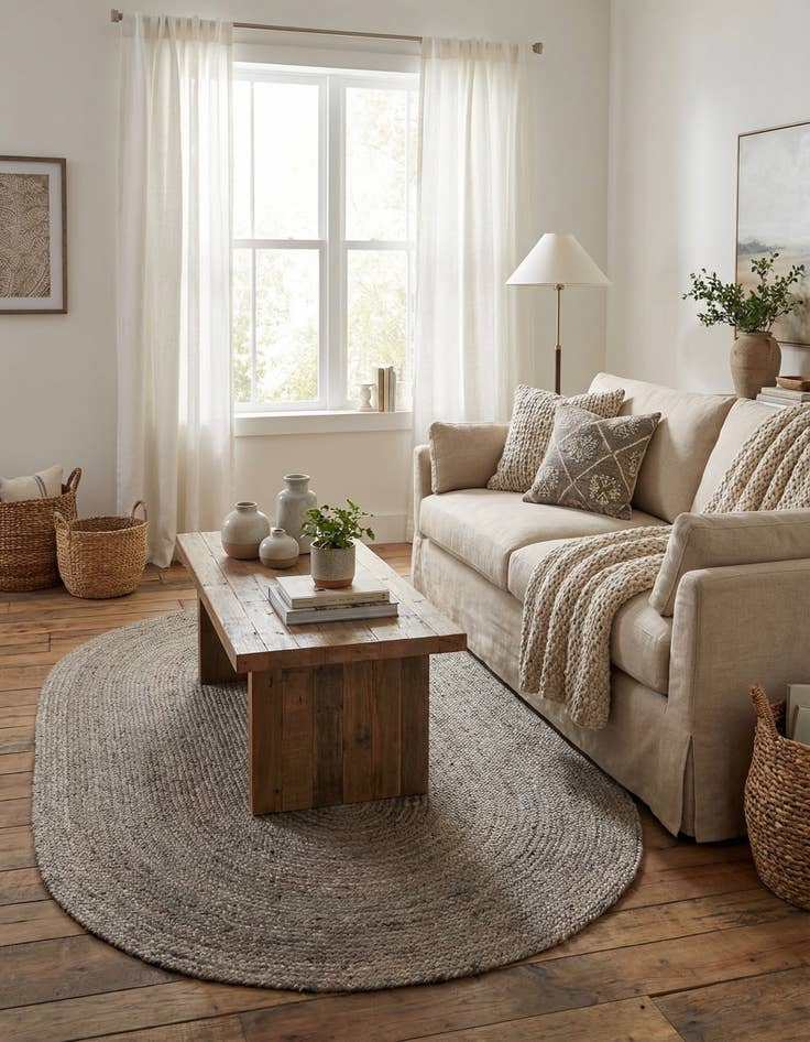 Detail image of 5' 1 x 8'  Hand Braided Jute Oval Rug