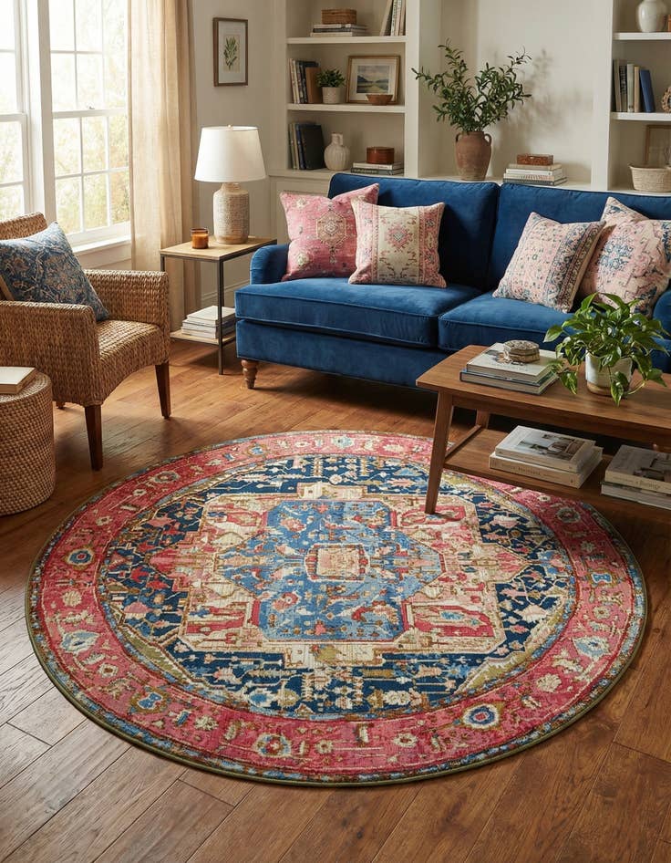 Detail image of  7' x 7'  Washable Traditional Indoor / Outdoor Round Rug