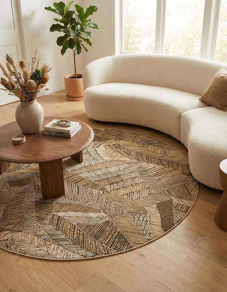 Detail image of 8' x 8' Easy-Clean Botanical Indoor / Outdoor Round Rug