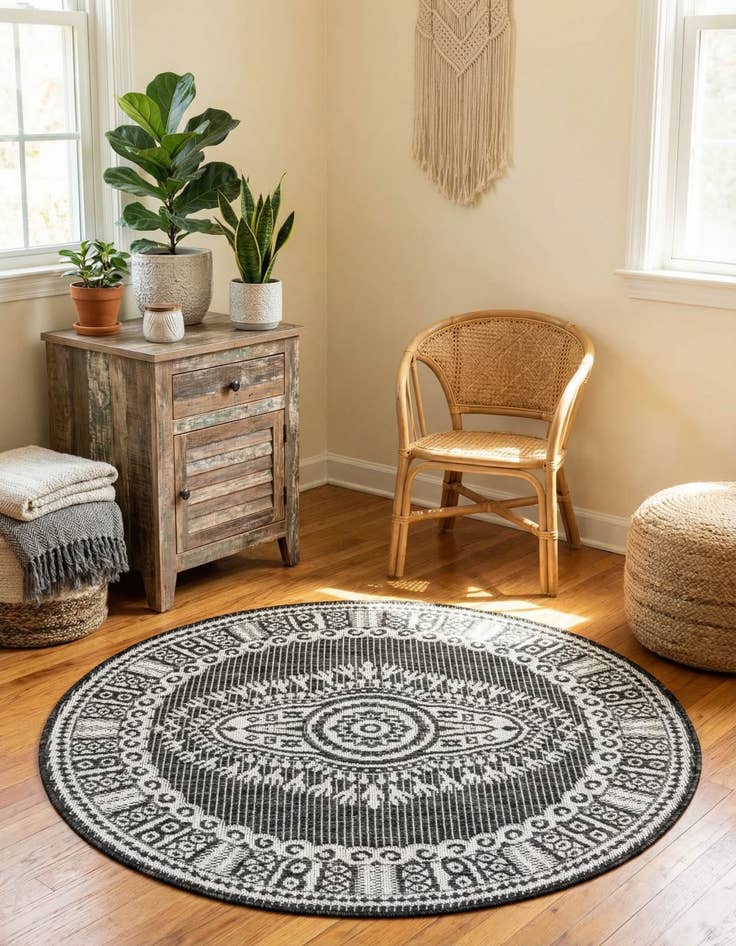 Detail image of  3' x 3'  Washable Traditional Indoor / Outdoor Round Rug