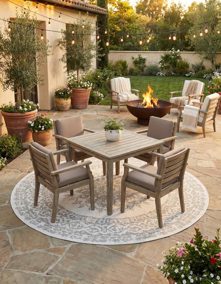 Detail image of  12' x 12'  Washable Traditional Indoor / Outdoor Round Rug