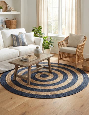 Navy Blue Natural Handmade Braided Jute Round Rug