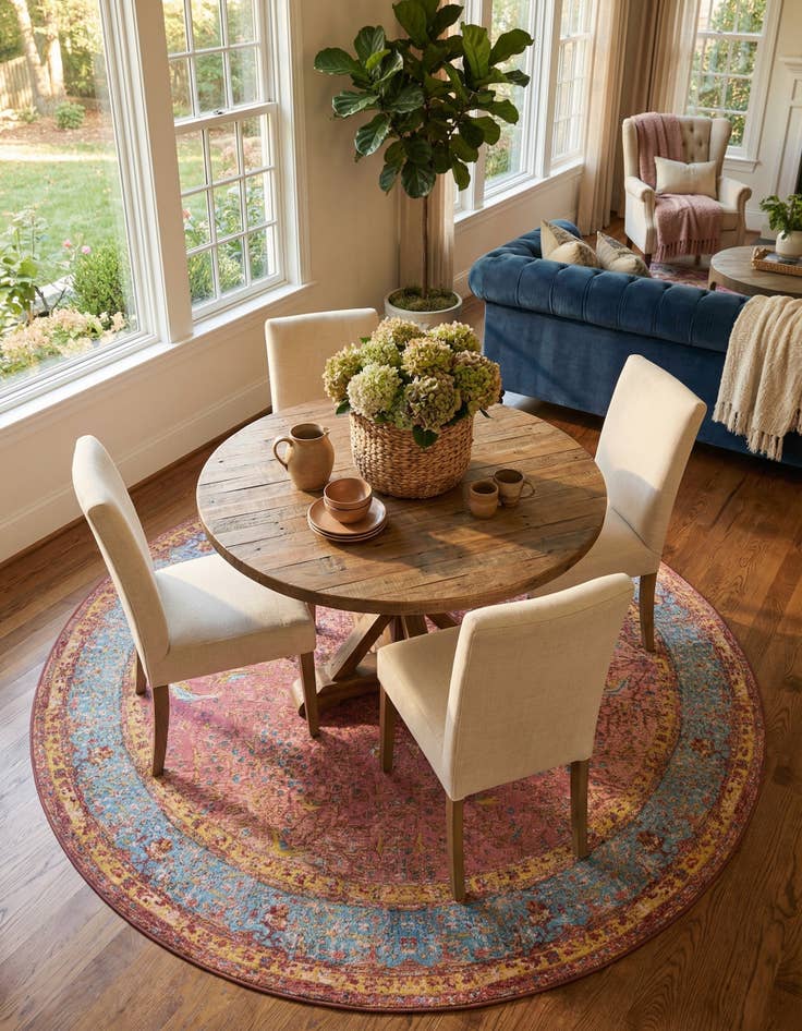 Detail image of 7' 10 x 7' 10 Easy-Clean Traditional Indoor / Outdoor Round Rug