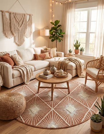 Rust Red Boho Round Rug