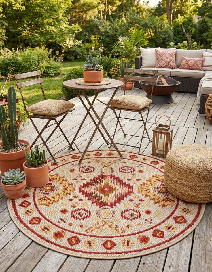 Detail image of 4' x 4'  Washable Baja Indoor / Outdoor Round Rug