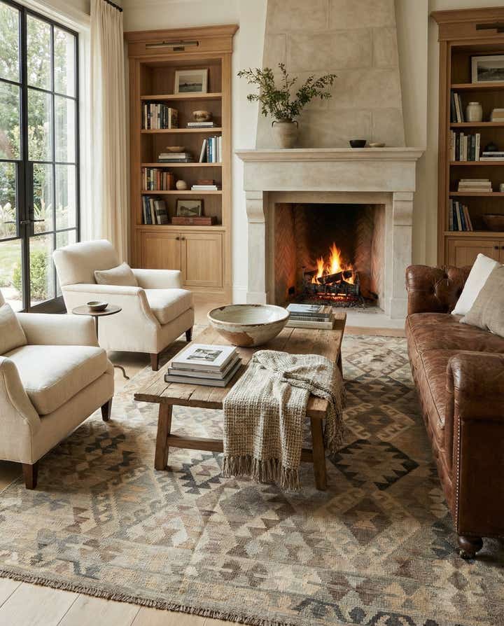 5' 10 x 8' 3 Hand Woven Kilim Maymana Wool Rug