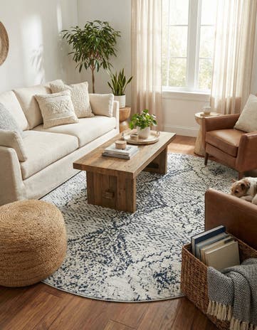 Black and White Kamala Washable Round Rug