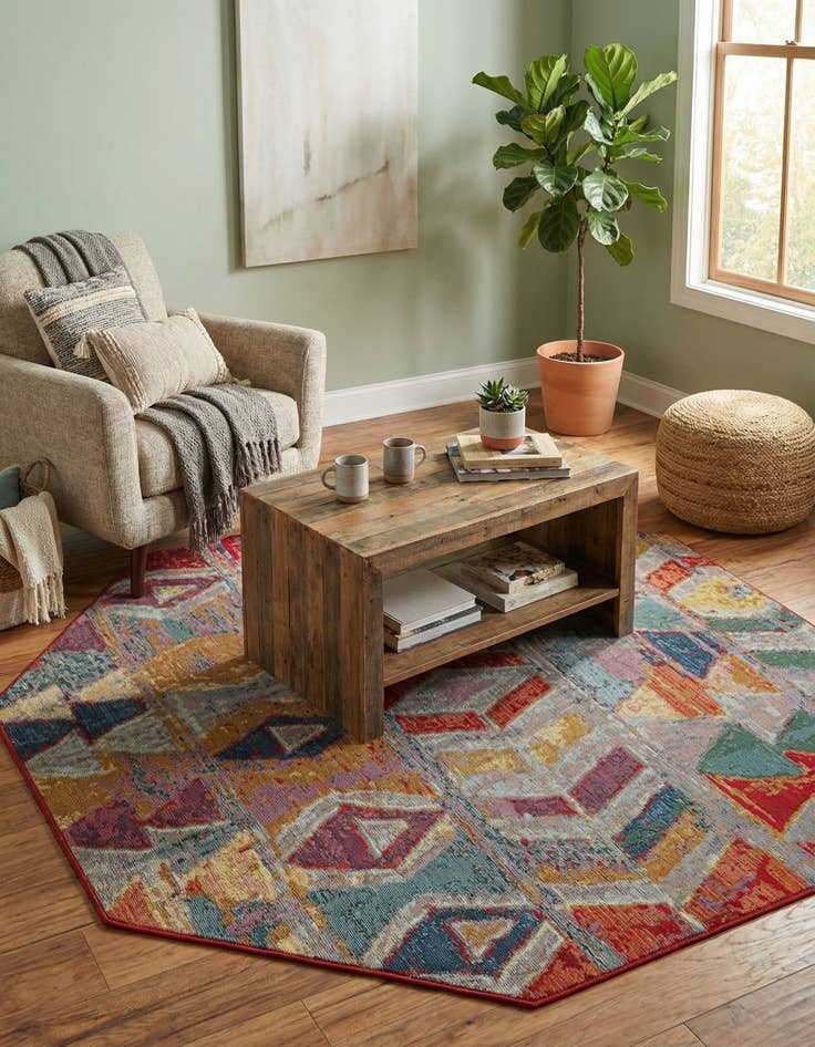 Detail image of 5' 3 x 5' 3 Easy-Clean Modern Indoor / Outdoor Octagon Rug