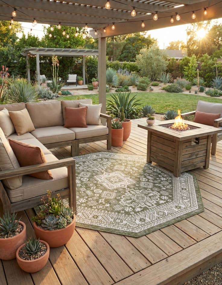 Detail image of 7' 10 x 7' 10 Easy-Clean Aztec Indoor / Outdoor Octagon Rug