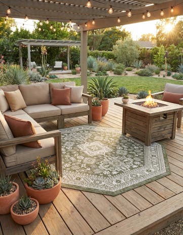 7' 10 x 7' 10 Easy-Clean Aztec Indoor / Outdoor Octagon Rug